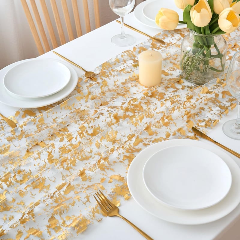 CHUQING Arany Asztalfutó 70x300 cm Esküvői Dekoráció Glitteres Chiffon