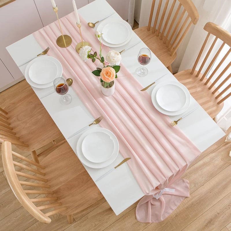 CHUQING Asztalterítő Világosrózsaszín 70x300 cm Esküvői Dekoráció Chiffon - 70 x 300 inches, Chiffon Light Pink