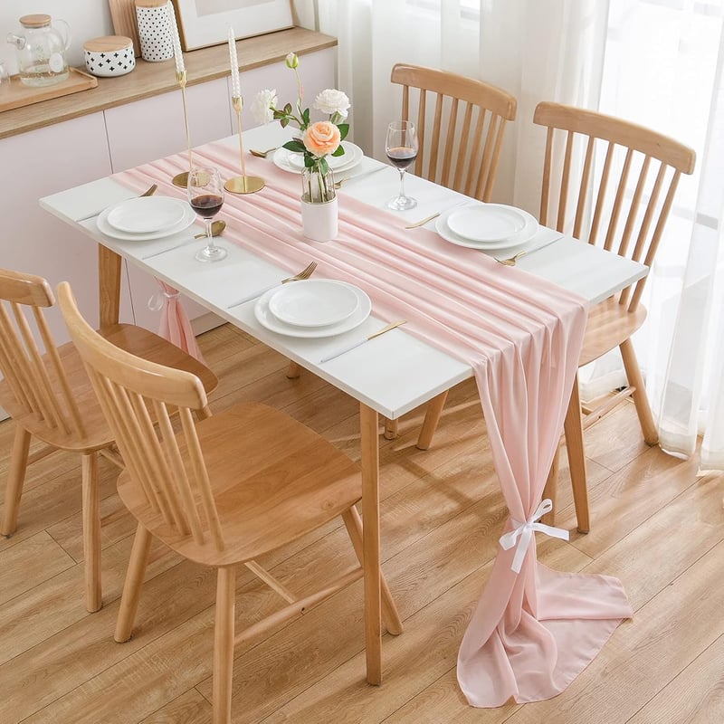 CHUQING Asztalterítő Világosrózsaszín 70x300 cm Esküvői Dekoráció Chiffon - 70 x 300 inches, Chiffon Light Pink