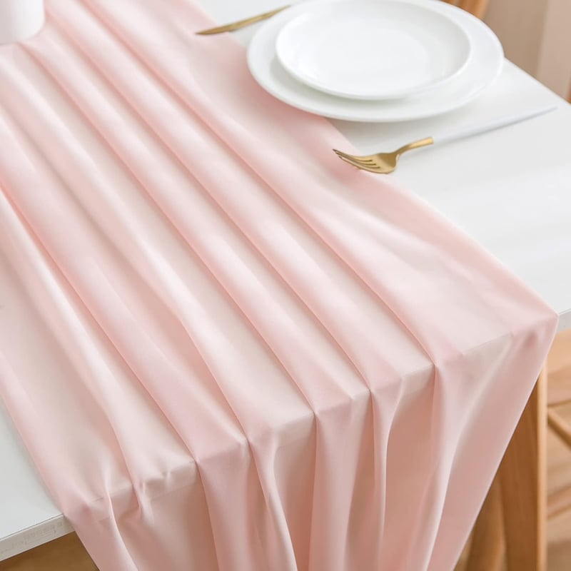 CHUQING Asztalterítő Világosrózsaszín 70x300 cm Esküvői Dekoráció Chiffon - 70 x 300 inches, Chiffon Light Pink