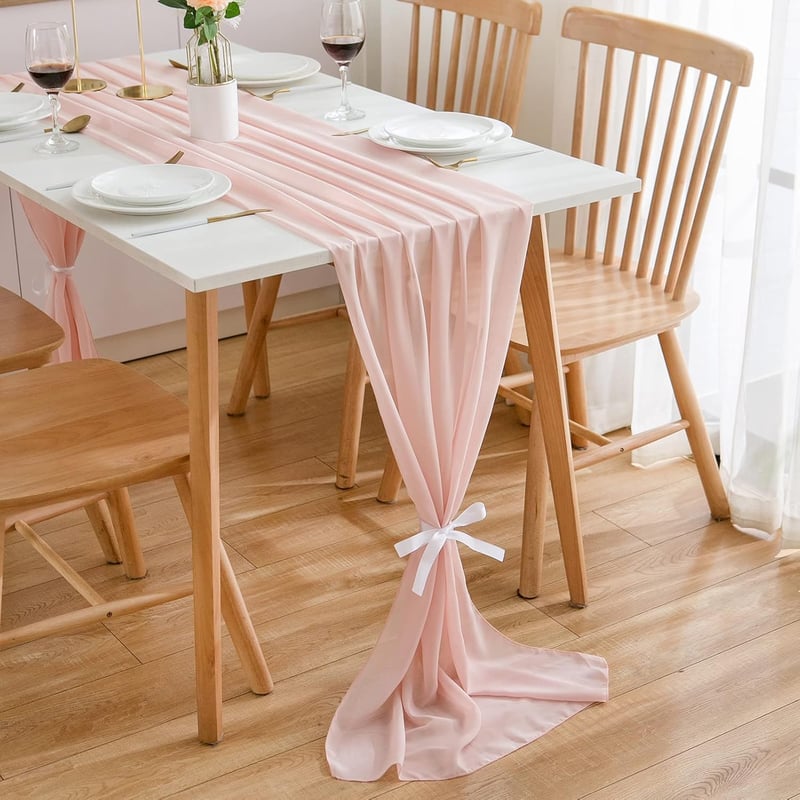 CHUQING Asztalterítő Világosrózsaszín 70x300 cm Esküvői Dekoráció Chiffon - 70 x 300 inches, Chiffon Light Pink