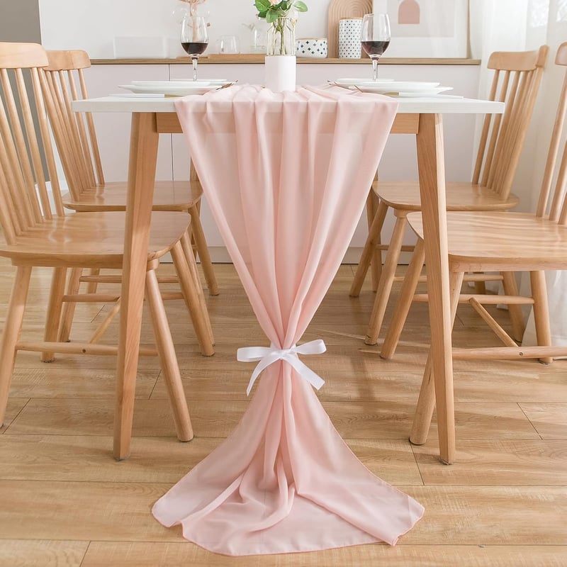 CHUQING Asztalterítő Világosrózsaszín 70x300 cm Esküvői Dekoráció Chiffon - 70 x 300 inches, Chiffon Light Pink