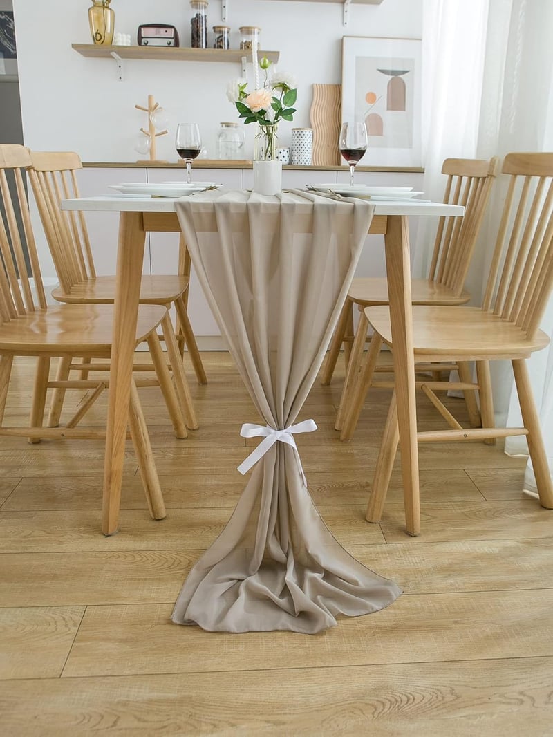 CHUQING Chiffon Asztalfutó 70x300 cm Esküvői Dekoráció Piknik Konyha - 70 x 300 inches, Chiffon Light Brown