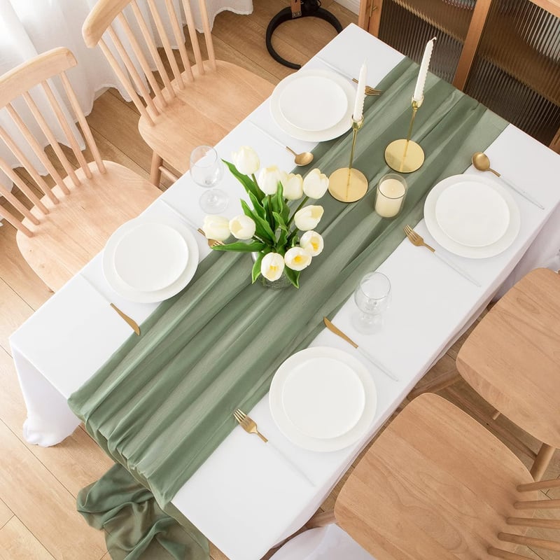 CHUQING Chiffon Asztalfutó Sage Green 70x300 cm Esküvői Dekoráció - 70 x 300 cm, Sage Green-t