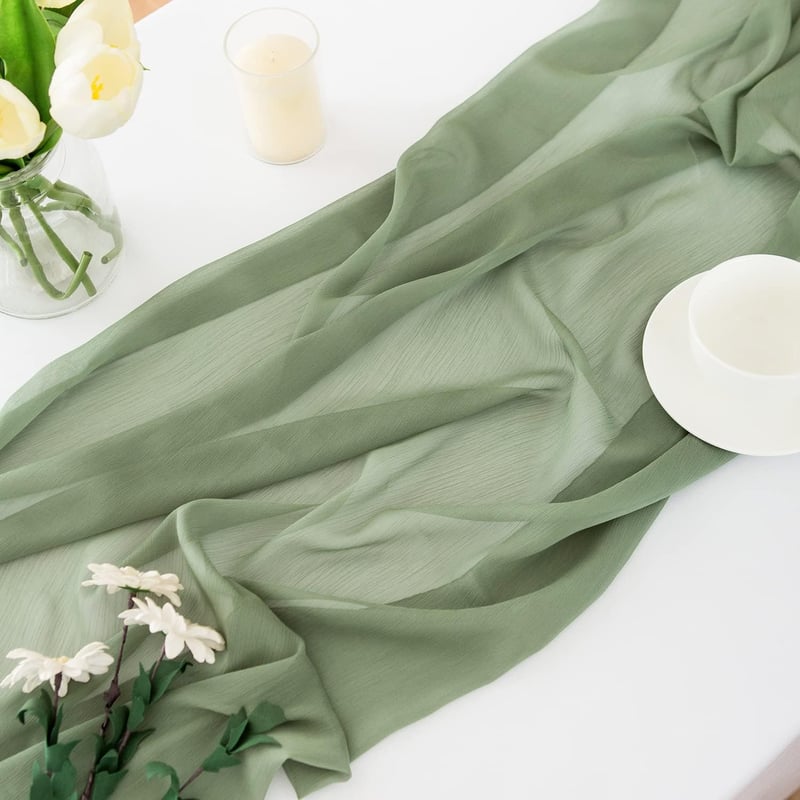 CHUQING Chiffon Asztalfutó Sage Green 70x300 cm Esküvői Dekoráció - 70 x 300 cm, Sage Green-t