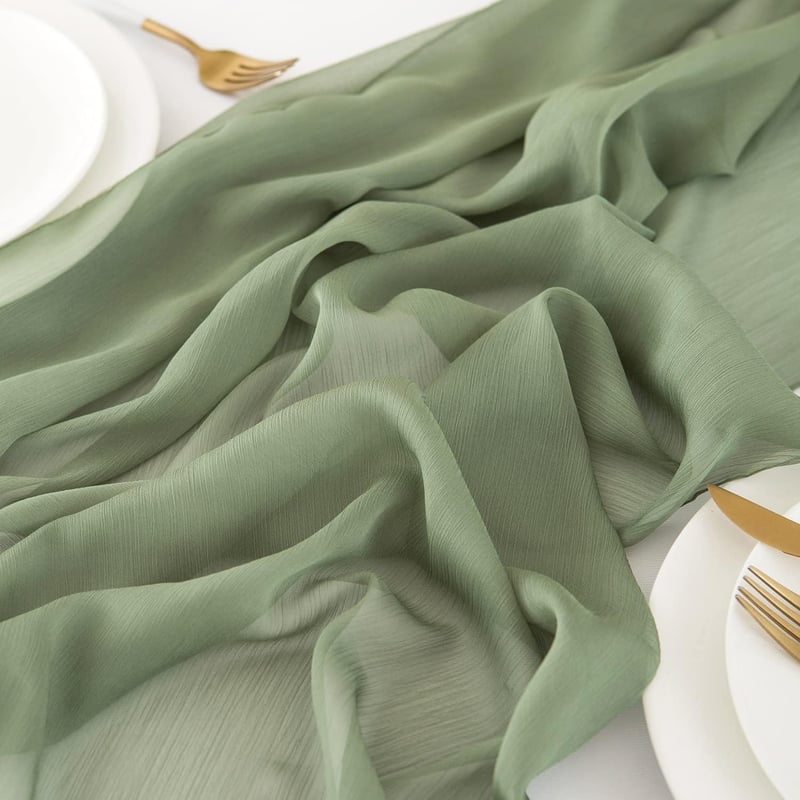 CHUQING Chiffon Asztalfutó Sage Green 70x300 cm Esküvői Dekoráció - 70 x 300 cm, Sage Green-t
