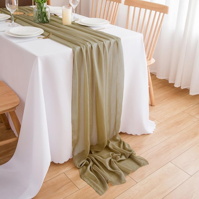 CHUQING Chiffon Asztali Futó 70x400cm Homokszín Esküvői Dekoráció