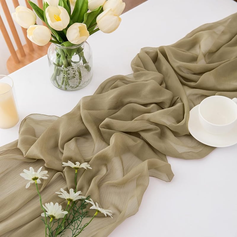 CHUQING Chiffon Asztali Futó 70x400cm Homokszín Esküvői Dekoráció