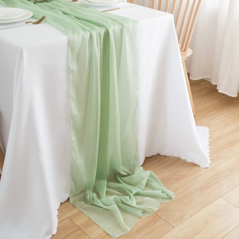 CHUQING Šifónový stolový behúň, svadobná dekorácia stola, mätovo zelený tylový obrus, 75 cm x 3 m