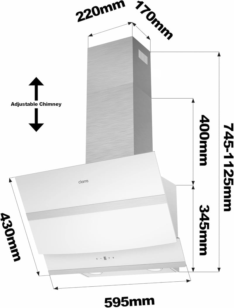 CIARRA ASW6736N 60 cm-es Páraelszívó Recirkulációs 650 m³/h Érintésvezérlés Rozsdamentes Acél