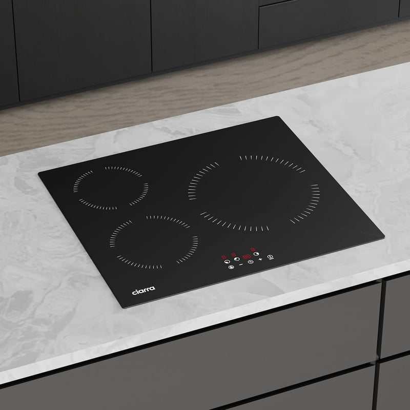 CIARRA beépíthető indukciós főzőlap 60 cm 3 zónás érintővezérléssel, 9 fokozat, gyerekzár, időzítő, automata lekapcsolás