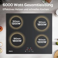 CIARRA CABBIH4 Beépíthető Indukciós Főzőlap 60cm - 4 Zónás, 9 Teljesítményszintű, Időzítővel, Érintőpanellel, 6000W, Fekete 6