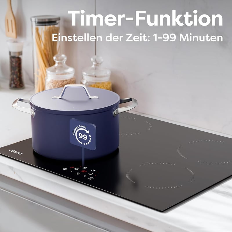CIARRA CABBIH4 Beépíthető Indukciós Főzőlap 60cm - 4 Zónás, 9 Teljesítményszintű, Időzítővel, Érintőpanellel, 6000W, Fekete
