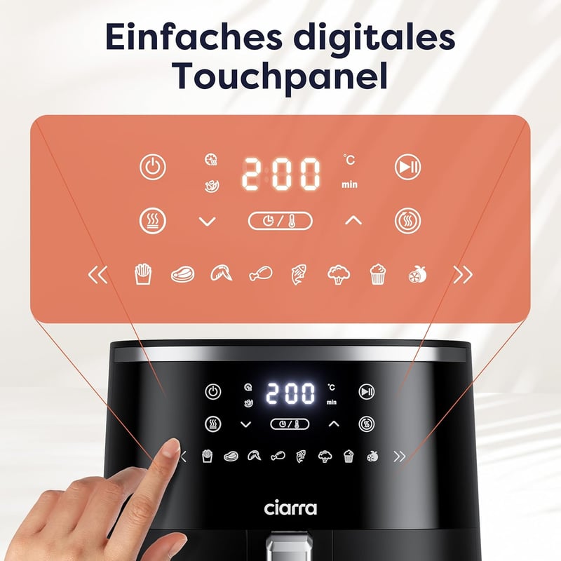 Ciarra CBAWAF1A AirFryer XL 5L 1500W olajmentes sütő 8 programmal