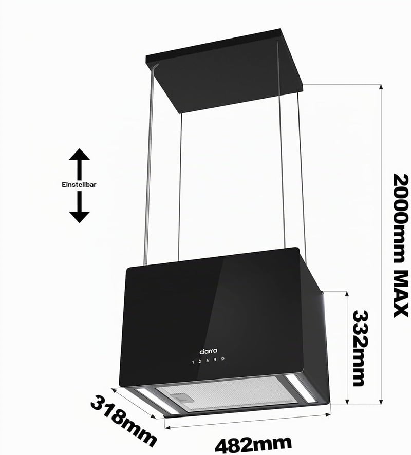 CIARRA CBCB4850 A+++ Sziget Páraelszívó 48cm 700m³/h Wi-Fi Vezérlés 4 Fokozat