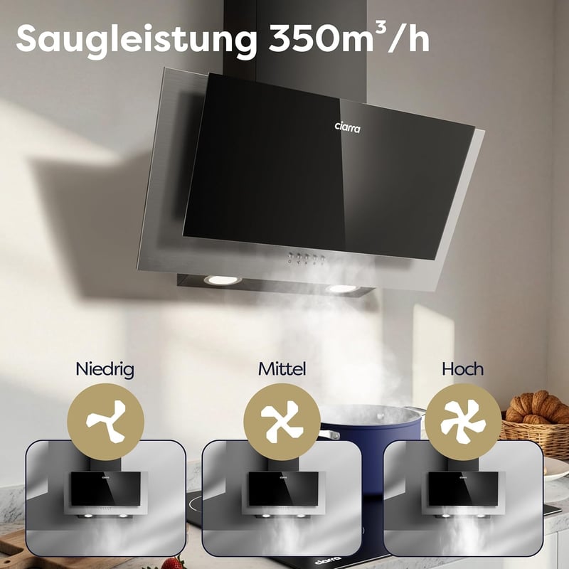 CIARRA CBCB6736C 60 cm-es Ferde Páraelszívó A++ 350 m³/h LED Világítás Fekete
