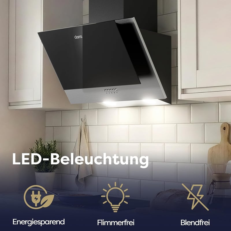 CIARRA CBCB6736C 60 cm-es Ferde Páraelszívó A++ 350 m³/h LED Világítás Fekete