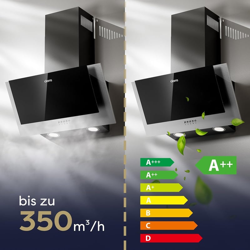 CIARRA CBCB6736C 60 cm-es Ferde Páraelszívó A++ 350 m³/h LED Világítás Fekete