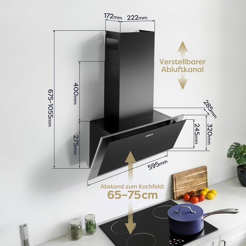 CIARRA CBCB6736C 60 cm-es Ferde Páraelszívó A++ 350 m³/h LED Világítás Fekete