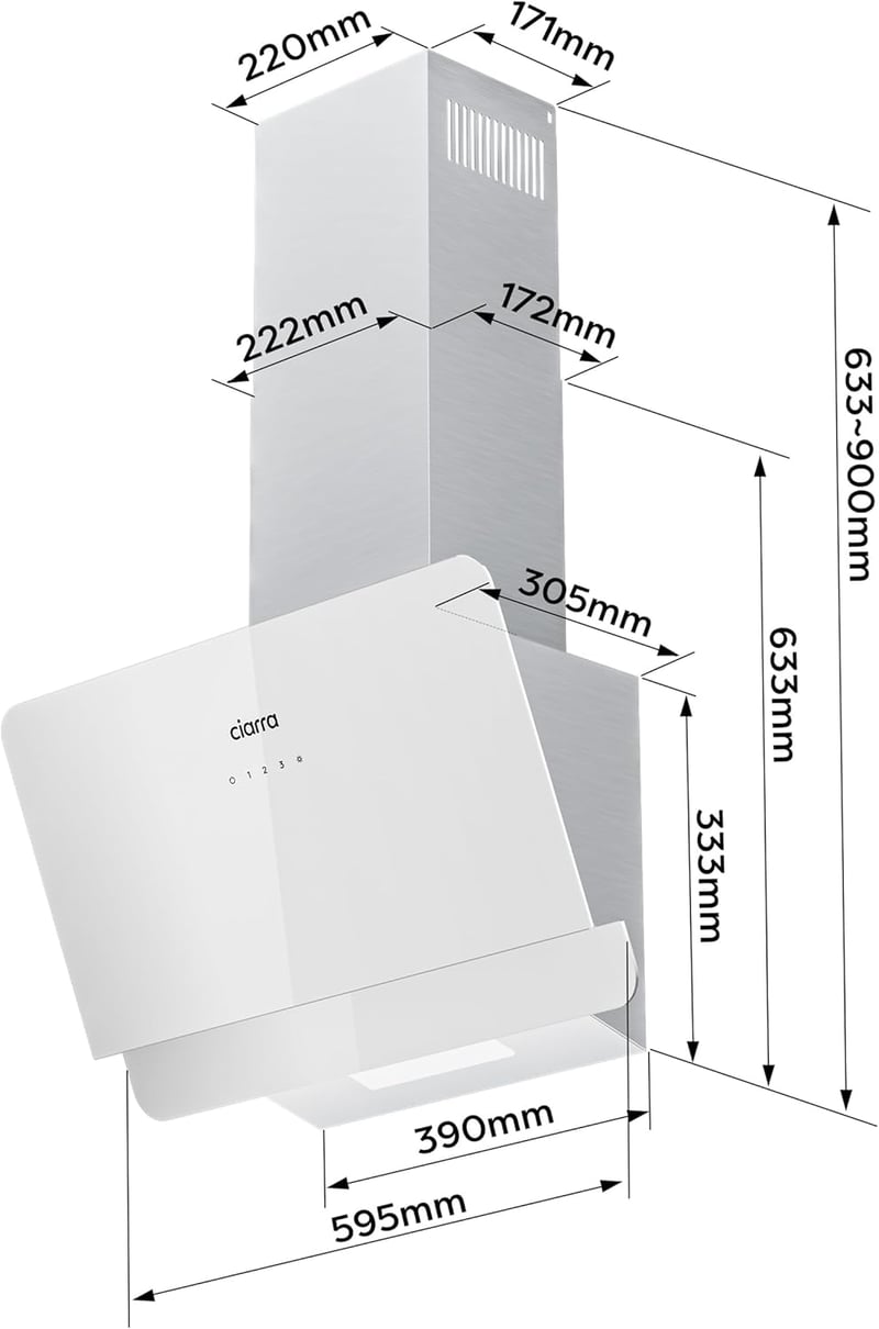 CIARRA CBCS6765C 60 cm-es fali páraelszívó, 580 m³/h, 3 fokozat, rozsdamentes acél