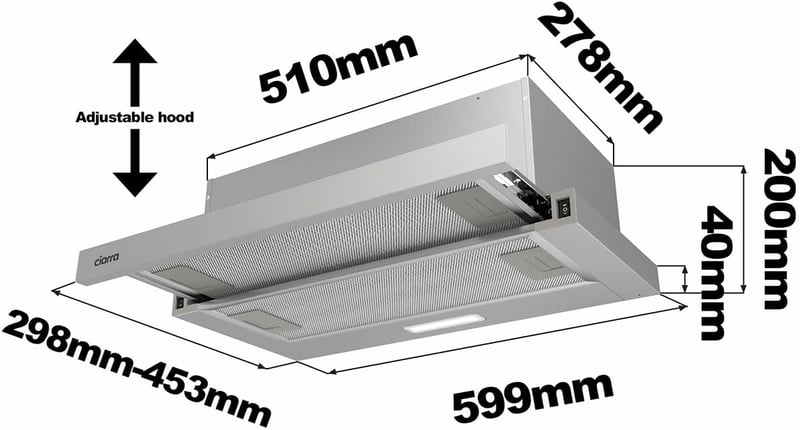 Ciarra CBCS6906D 60 cm-es Síkképernyős Páraelszívó, 370 m³/h, Rozsdamentes Acél, LED