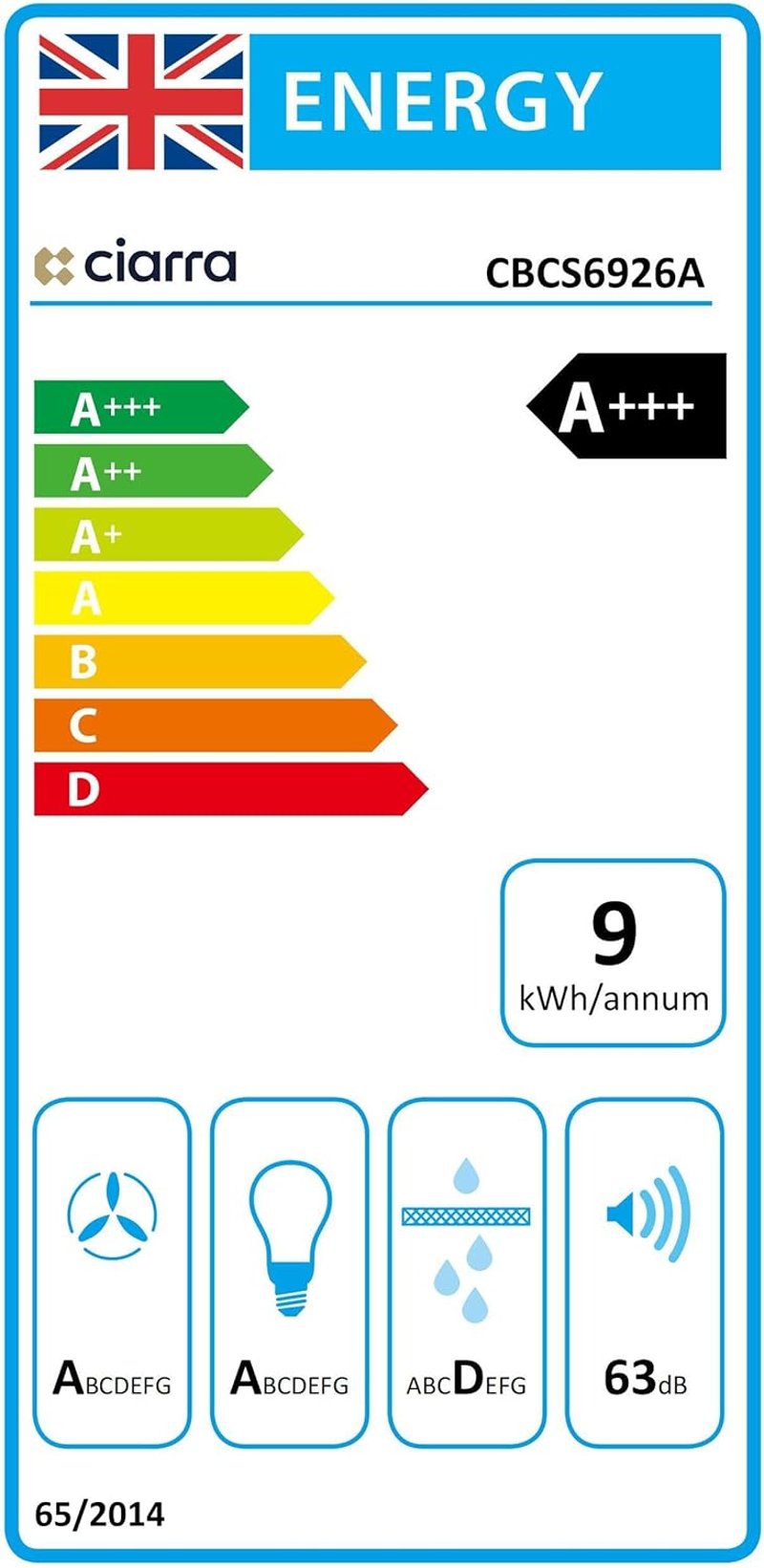 CIARRA CBCS6926A 60cm Beépített Konyhai Páraelszívó 3 Fokozat LED Szűrővel