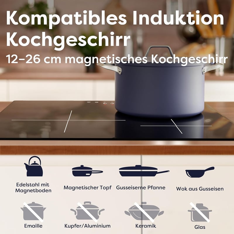 CIARRA Indukciós Főzőlap 6200W - Üvegkerámia Felülettel, Időzítővel és Biztonsági Zárral, 59 cm Széles Beépíthető Modell