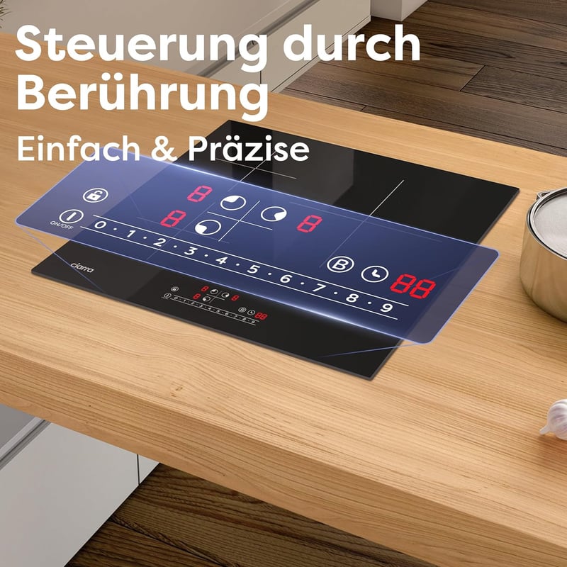 CIARRA Indukciós Főzőlap 6200W - Üvegkerámia Felülettel, Időzítővel és Biztonsági Zárral, 59 cm Széles Beépíthető Modell