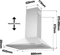 CIARRA Páraelszívó 60 cm Rozsdamentes Acél Fali Konyhai Elszívó 370 m³/h LED Világítással 3 Fokozat 7