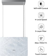 Ciarra Pinnacle 48cm Szigetközi Páraelszívó 700m³/h WiFi APP Érintésvezérlés Mármor 2
