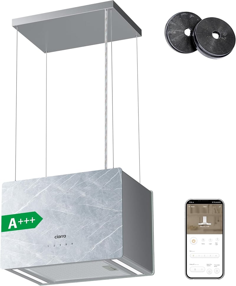Ciarra Pinnacle 48cm Szigetközi Páraelszívó 700m³/h WiFi APP Érintésvezérlés Mármor