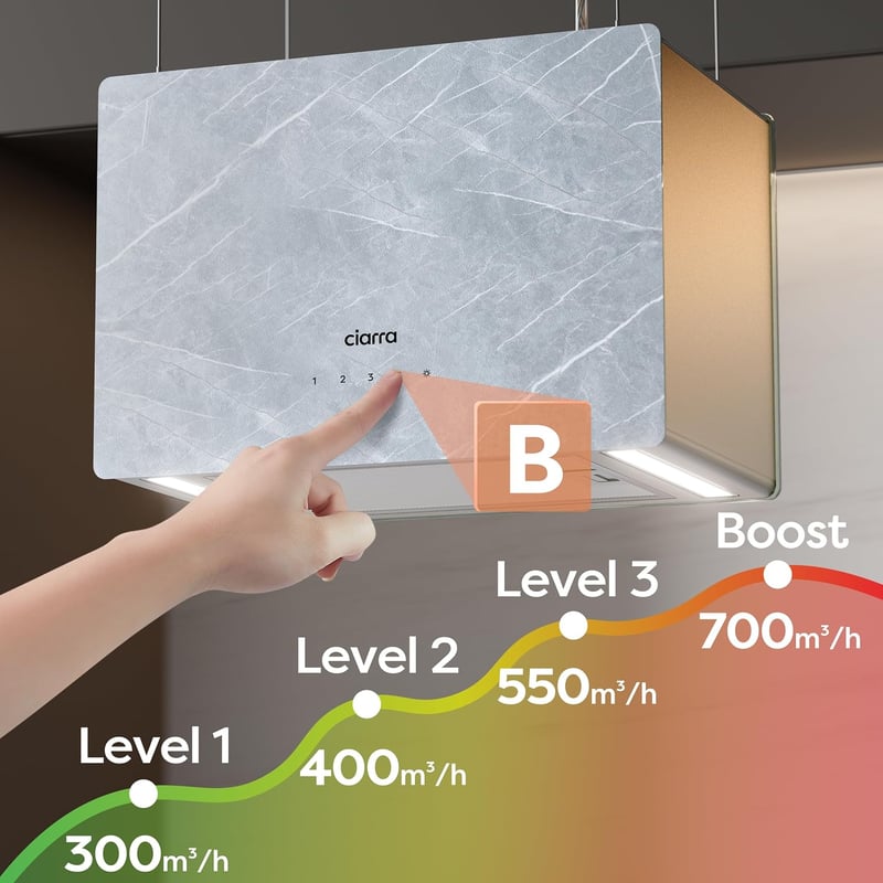 Ciarra Pinnacle 48cm Szigetközi Páraelszívó 700m³/h WiFi APP Érintésvezérlés Mármor