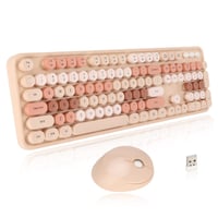 Set tastatură și mouse wireless ciciglow în stil mașină de scris retro, 104 taste, cu tastatură numerică, culoare mixtă Sweet Milk Tea 1