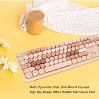 Set tastatură și mouse wireless ciciglow în stil mașină de scris retro, 104 taste, cu tastatură numerică, culoare mixtă Sweet Milk Tea 3