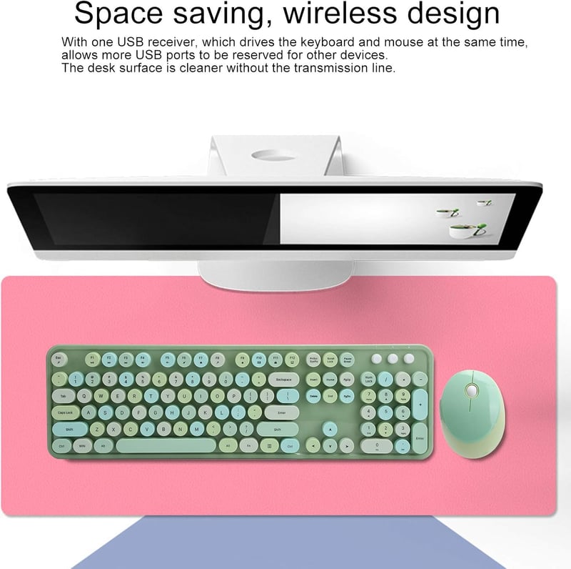 ciciglow Wireless Billentyűzet és Egér Szett, Színes Írógép Stílusú Billentyűzet Numerikus Billentyűzettel, USB Kawaii Billentyűzet Laptop P