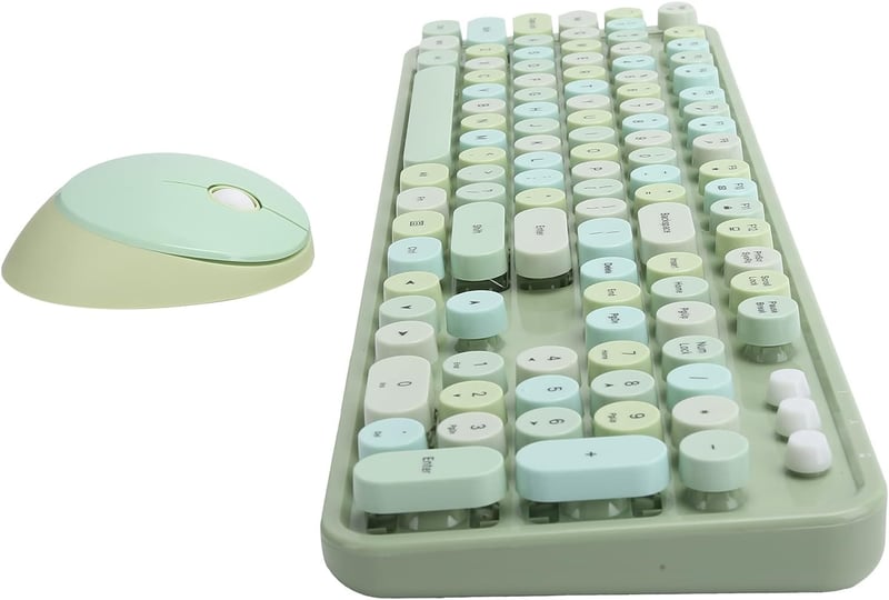 ciciglow Wireless Billentyűzet és Egér Szett, Színes Írógép Stílusú Billentyűzet Numerikus Billentyűzettel, USB Kawaii Billentyűzet Laptop P