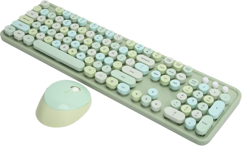 ciciglow Wireless Billentyűzet és Egér Szett, Színes Írógép Stílusú Billentyűzet Numerikus Billentyűzettel, USB Kawaii Billentyűzet Laptop P