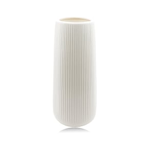 Rebrovaná keramická váza CiciIng, biela – 20 cm