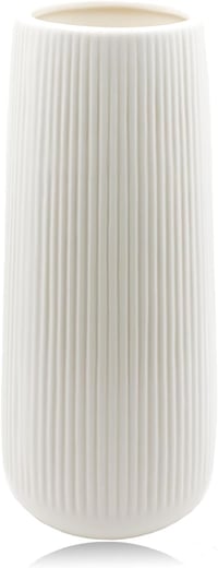 CiciIng fehér kerámia váza 20cm bordázott modern virágváza boho dekoráció - 20CM-Ribbed 1