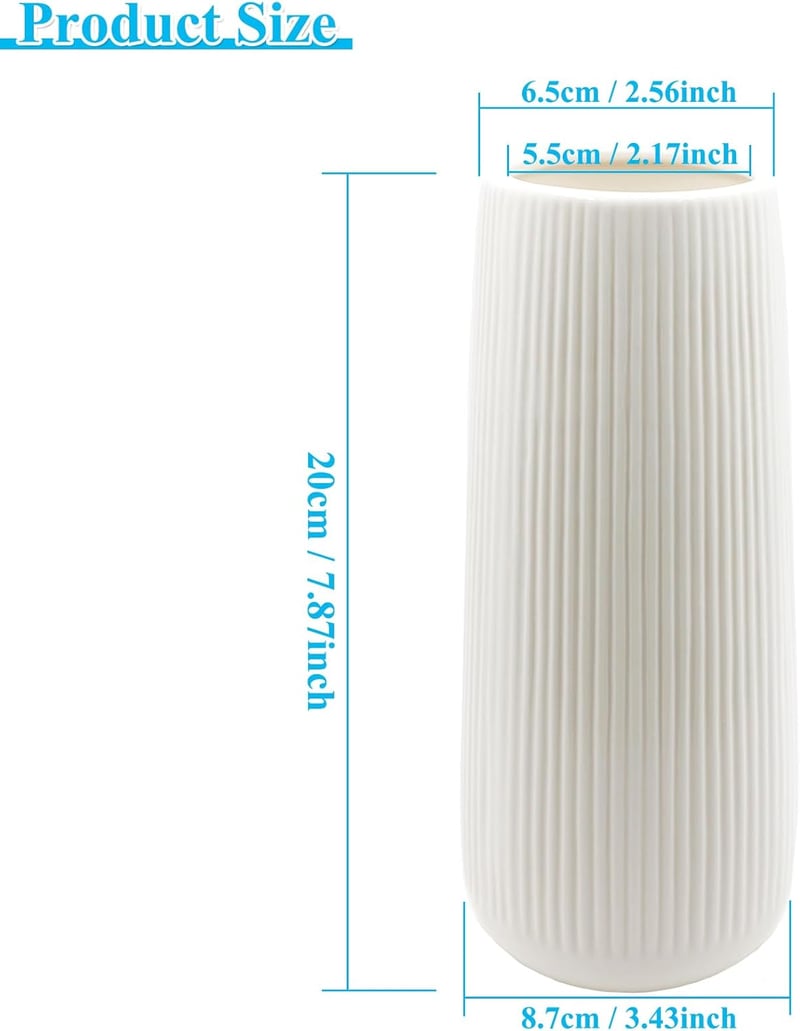 CiciIng fehér kerámia váza 20cm bordázott modern virágváza boho dekoráció - 20CM-Ribbed