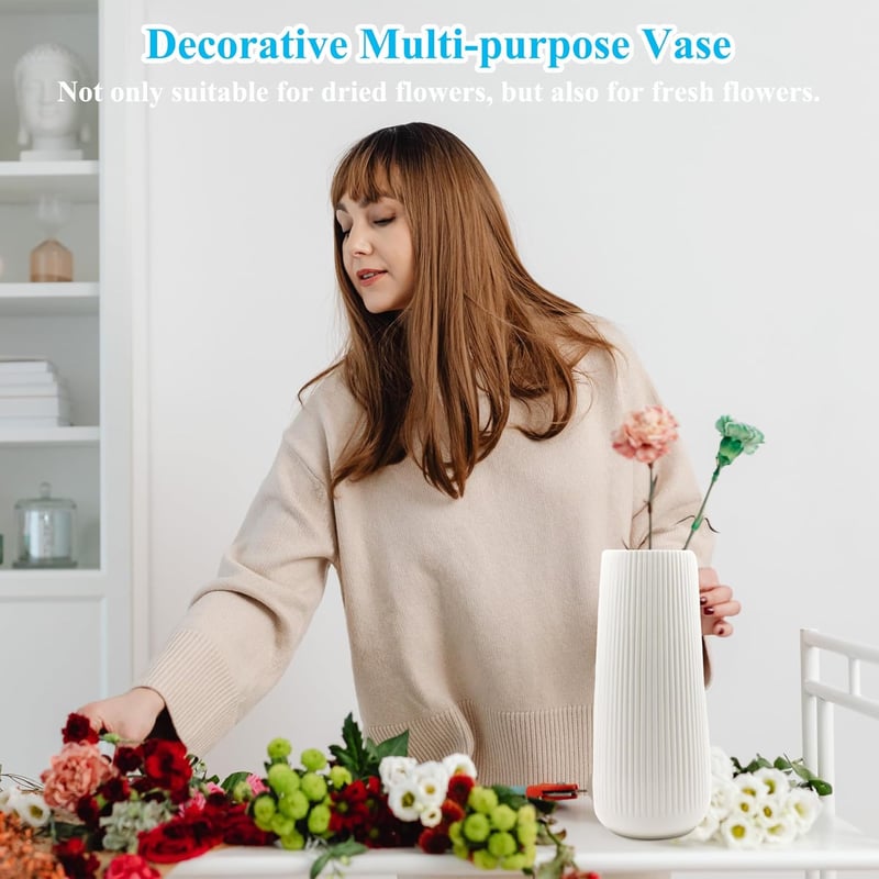 CiciIng fehér kerámia váza 20cm bordázott modern virágváza boho dekoráció - 20CM-Ribbed