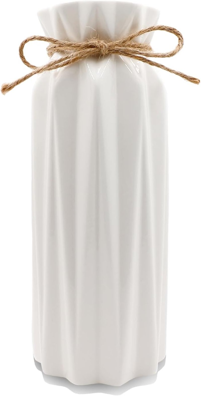 CiciIng fehér kerámia váza 21,5 cm modern boho stílusú virágváza juta dekorációval - 21.5CM-Twill
