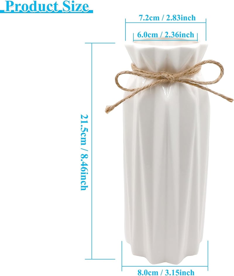 CiciIng fehér kerámia váza 21,5 cm modern boho stílusú virágváza juta dekorációval - 21.5CM-Twill