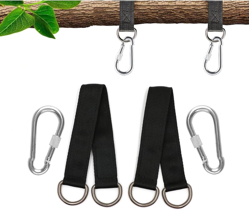 CiciIng Függőágy Rögzítő Szett - 2 db 29 cm-es Heveder D-gyűrűkkel és 2 Karabinerrel, 200 kg Teherbírású Poliészter Pánt Hintákhoz, Függőszé