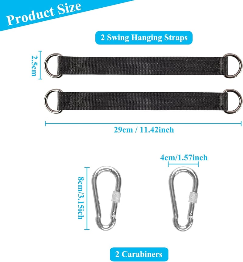 CiciIng Függőágy Rögzítő Szett - 2 db 29 cm-es Heveder D-gyűrűkkel és 2 Karabinerrel, 200 kg Teherbírású Poliészter Pánt Hintákhoz, Függőszé