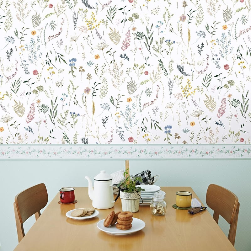 CiCiwind Öntapadós Tapéta Fehér Virágmintás 41x300cm Vízálló PVC Bútorfólia Faldekoráció Szekrény Bútor Felújításhoz