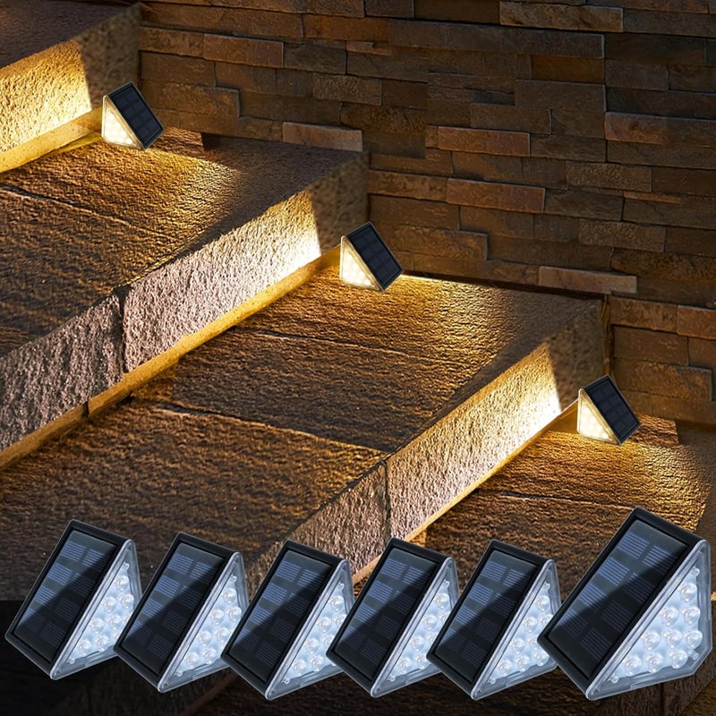 CILIENG Napelemes Lépcsővilágítás 9 LED-del - IP67 Vízálló Kültéri Lámpák, Meleg Fehér 2700K, 600mAh Akkumulátor, Kerti Útvilágítás Lépcsőkh