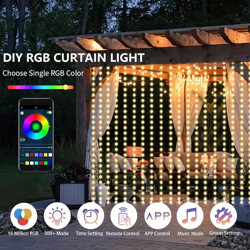 CILIENG Okos LED Fényfüggöny 400 LED RGB Izzóval - 300+ Dinamikus Mód, Távirányítóval és Applikációval - Karácsonyi Dekoráció 