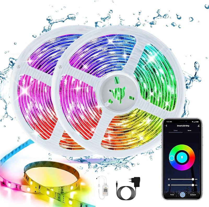 CILIENG RGB LED Szalag 12m - IP65 Vízálló, 16 Millió Szín, Öntapadós, Zenére Változó Fények, Távirányítóval - Bel- és Kültéri Dekorációhoz