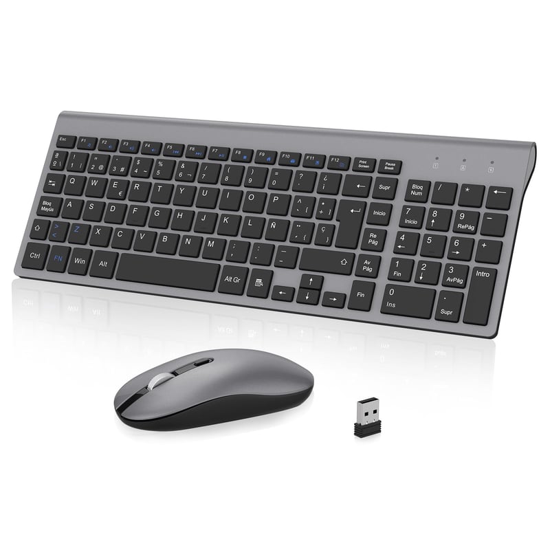 Cimetech vezeték nélküli spanyol billentyűzet és egér szett, ultravékony, csendes, PC/laptop kompatibilis - szürke